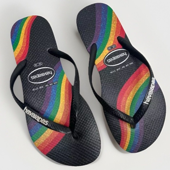 Havaianas Rainbow Pattern Flip Flops Textured Sole Casual Womens Size 6 - Picture 1 of 7